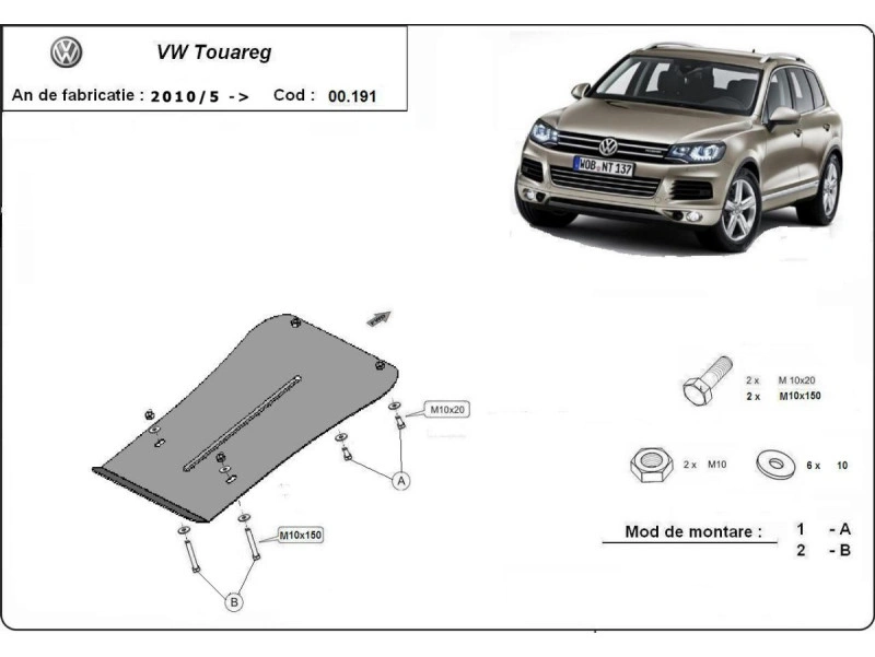 Bunnplate stål VW Touareg 2010 - 2018 | Girkassedeksel - Beskyttelse deksel under girkasse