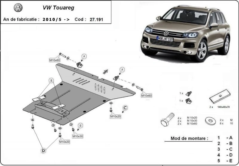 Bunnplate stål VW Touareg 7P 2010 - 2018 │ Motordeksel - Beskyttelse deksel under motor