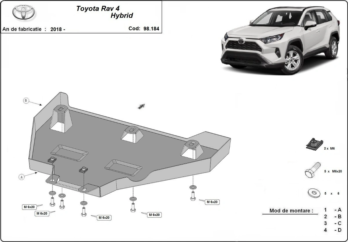 Bunnplatesett stål Toyota RAV4 Plug-in Hybrid 2020 -> │ Motordeksel - Beskyttelse deksel under motor + girkasse + differensial – bilde 10