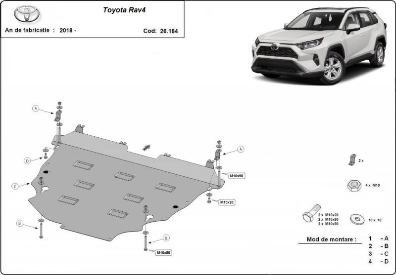 Bunnplatesett stål Toyota RAV4 Plug-in Hybrid 2020 -> │ Motordeksel - Beskyttelse deksel under motor + girkasse + differensial – bilde 3