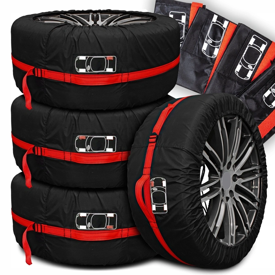 Dekkposer Black & Red Edition 18"-23" │ Oxford-stoff Premium Wheel Covers - sett 4 stk.
