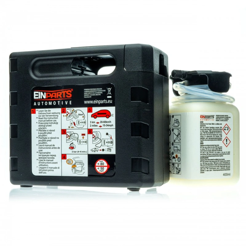 Dekkreparasjonssett Einparts Tyre Repair Kit │ Kompressor 120W + dekktetningsmasse 400 ml Image 1
