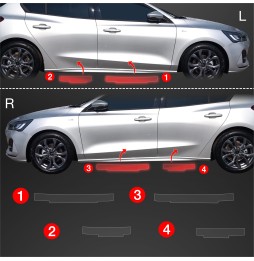 Dørbeskyttere Ford Focus ST-Line X Facelift 2021 - 2025 │ Beskyttelse Dørterskler PPF beskyttelsesfolie Gjennomsiktig BodyShield – bilde 2