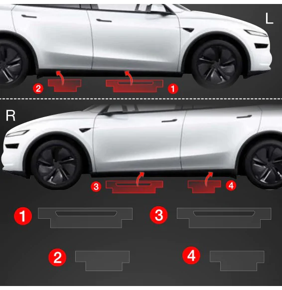 Dørbeskyttere Tesla Model Y Juniper 2025 -> │ Beskyttelse Dørterskler PPF beskyttelsesfolie Gjennomsiktig BodyShield – bilde 2