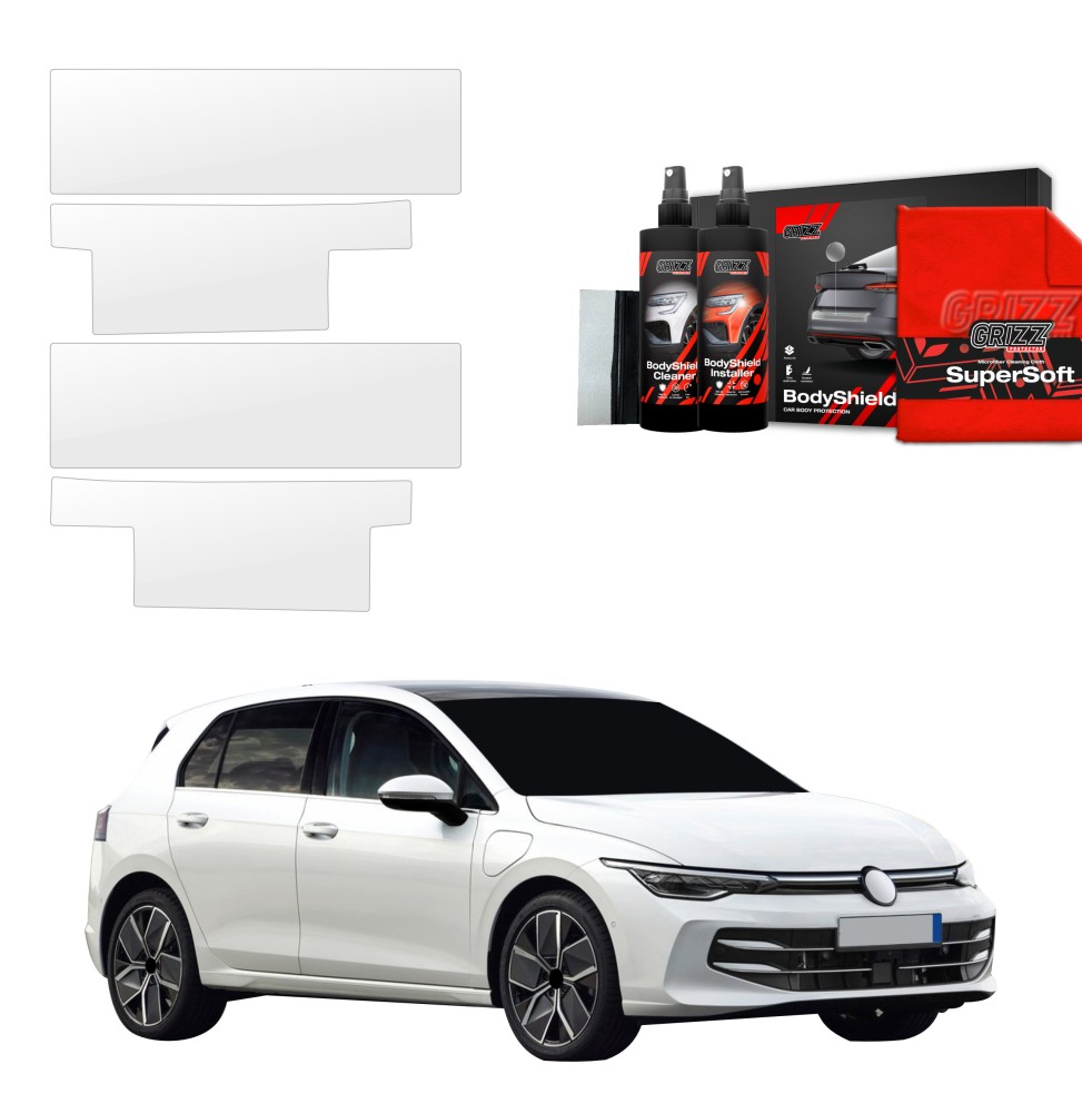 Dørbeskyttere VW Golf 8 2024 - 2025│ Beskyttelse Dørterskler PPF beskyttelsesfolie Gjennomsiktig BodyShield
