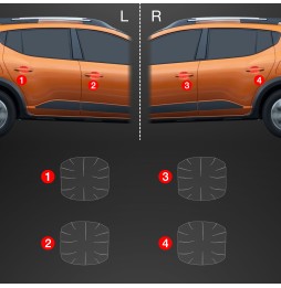 Dørhåndtakbeskyttere Dacia Sandero III 2020 - 2025 │ PPF beskyttelsesfolie Gjennomsiktig BodyShield – bilde 2