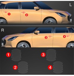 Dørhåndtakbeskyttere Suzuki Swift 2024 - 2025 │ PPF beskyttelsesfolie Gjennomsiktig BodyShield – bilde 2