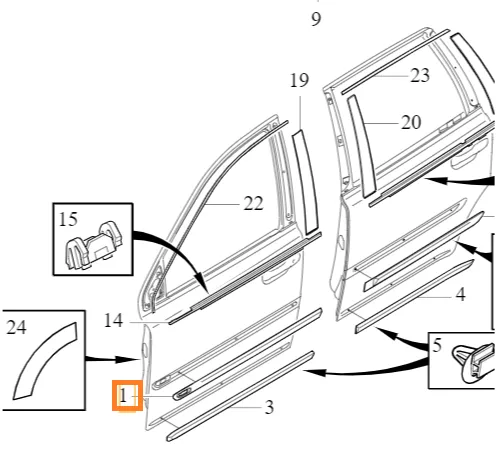 Dørlist Volvo Genuine® XC90 2003-2016 │ høyre, sort