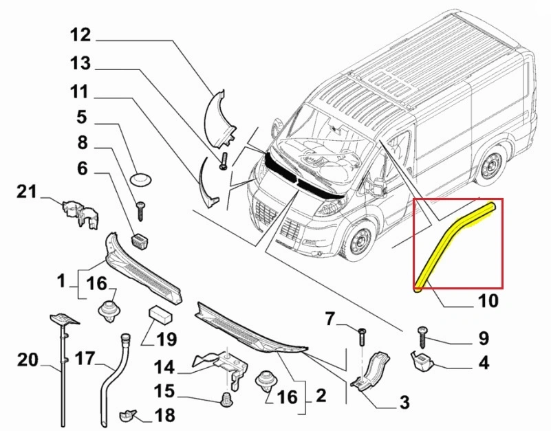 Dørpakning Citroen Jumper II / Peugeot Boxer II / Fiat Ducato III 2006 ->  │ foran venstre - øvre - Genuine® Door seal