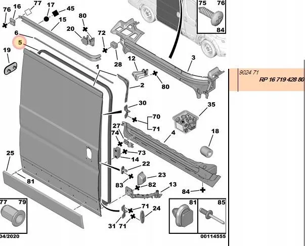 Dørpakning Citroen Jumper II / Peugeot Boxer II / Fiat Ducato III 2006 ->  │ H2 / H3 - skyvedør høyre side - Genuine® Door seal – bilde 2