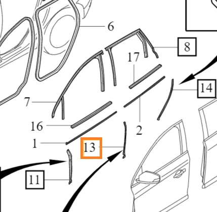 Dørtetning høyre bak (vertikal) Volvo Genuine® XC60