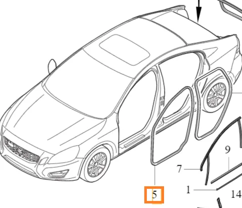 Dørtetning karosseri foran Volvo Genuine® S60 S60CC S60L V60 V60CC 2011-2020