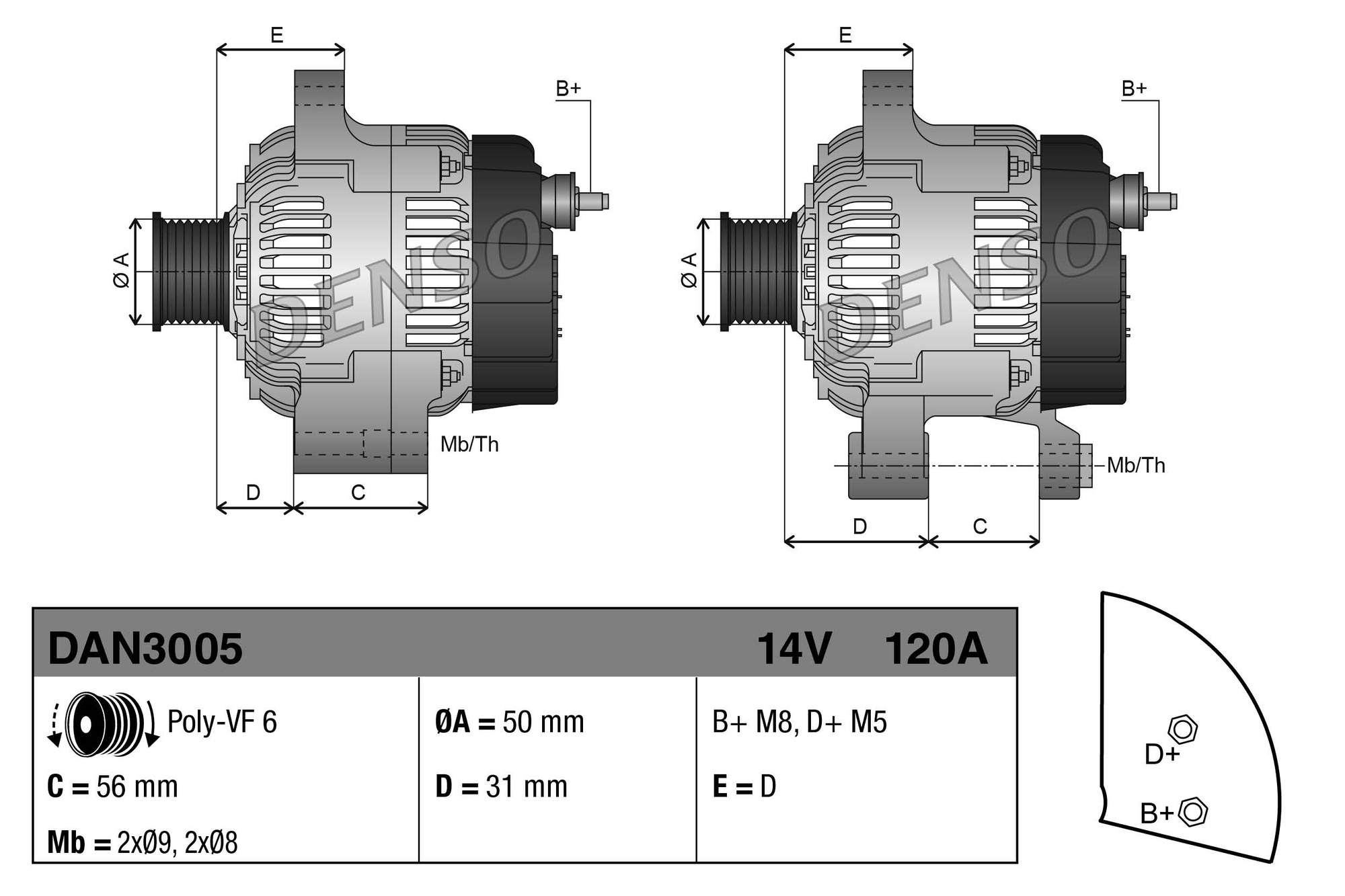 Dynamo Denso Mercedes-Benz 14v - 120A