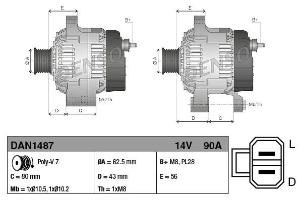 Dynamo Isuzu D-Max I / II │ Denso Alternator 14V - 90A