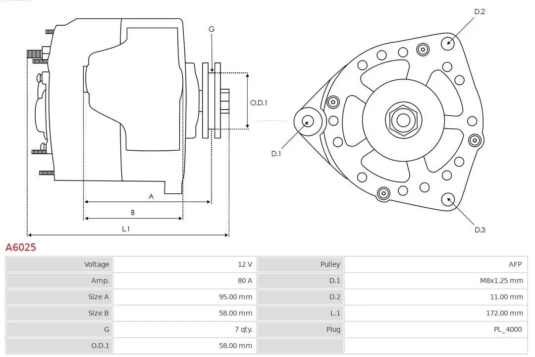 Dynamo Toyota │ AS-PL Alternator 12V, 80A – bilde 4