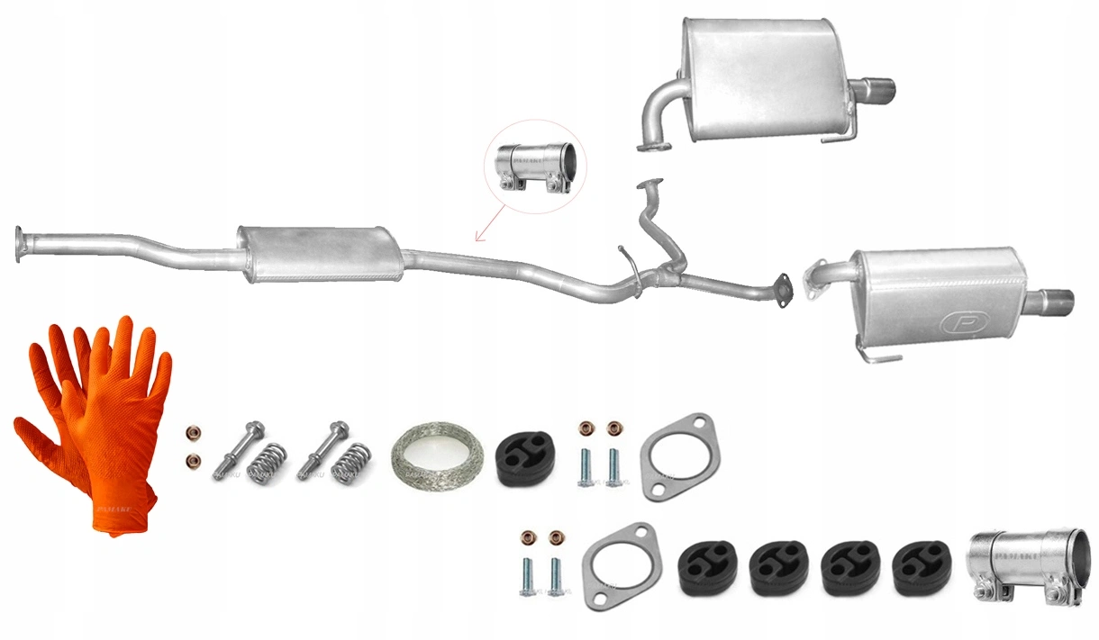 Eksosanlegg Subaru Legacy IV 2003 - 2009 │ 2.5 16V 4x4 stasjonsvogn – midtre + bakre lyddempere L/R, inkl. monteringssett