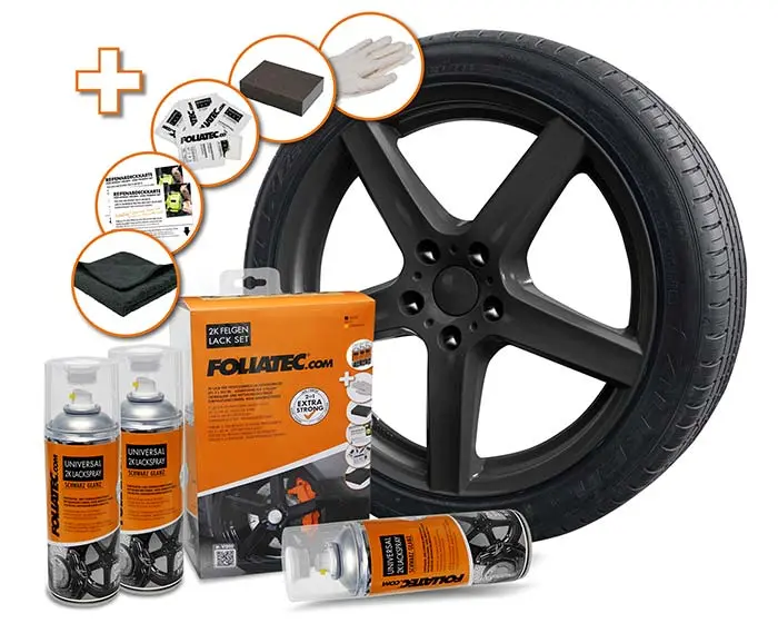 Felglakk Foliatec Rim Kit 2C Spray Paint | Spraylakk sett Black Glossy Image 1