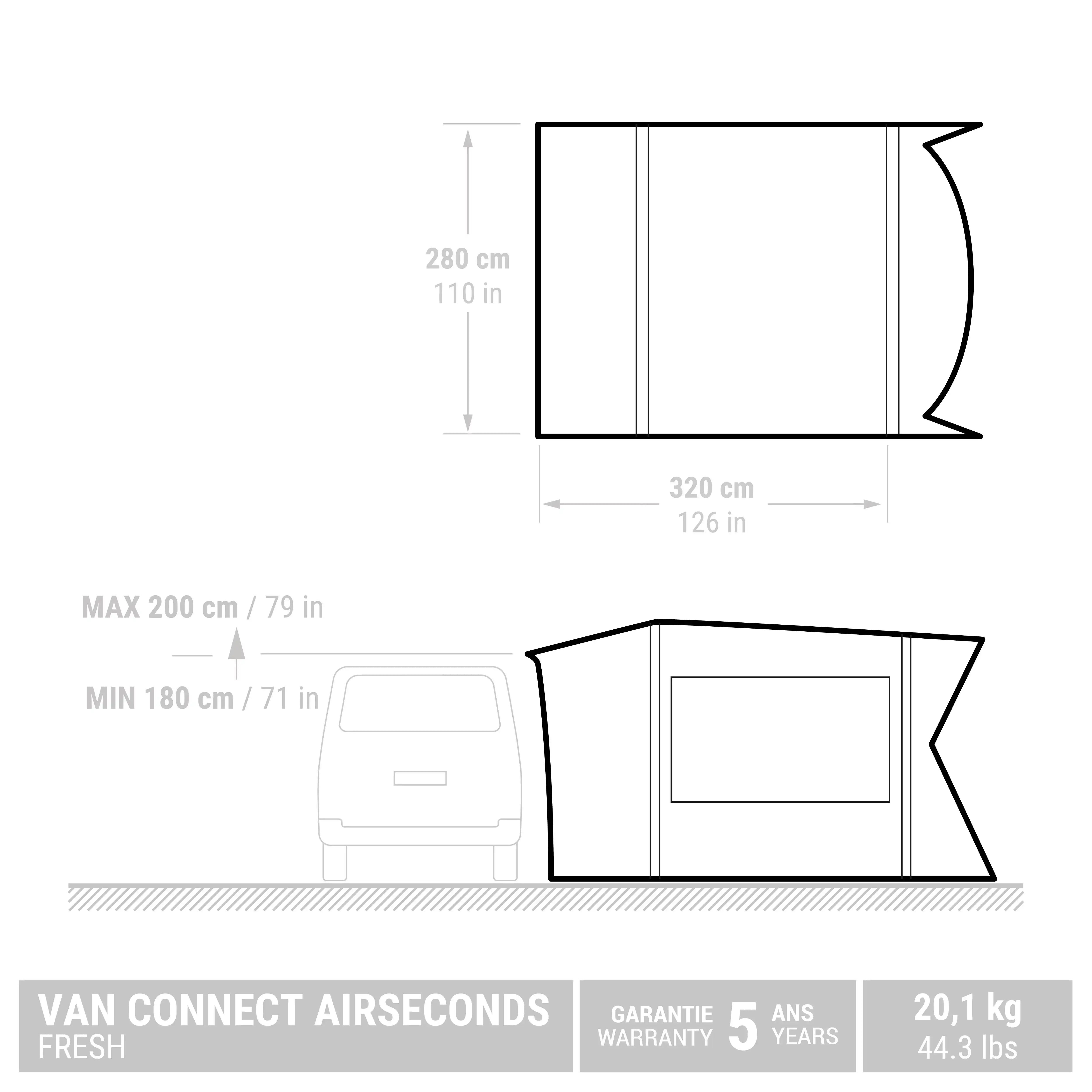 Fortelt til bil/bobil – QUECHUA Van Connect Air Second Fresh │ oppblåsbart, for 6 personer – bilde 2