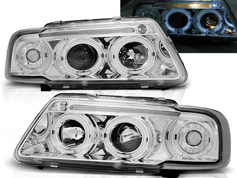 Frontlykter AUDI A3 (8L) 1996-2000 ANGEL EYES CHROME