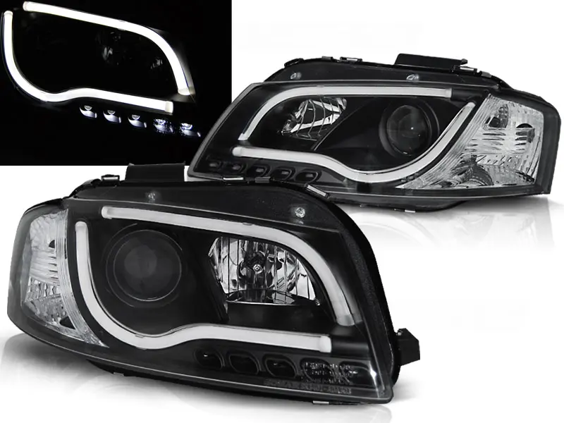 Frontlykter AUDI A3 (8P) 2003-2008 TUBE LIGHT BLACK