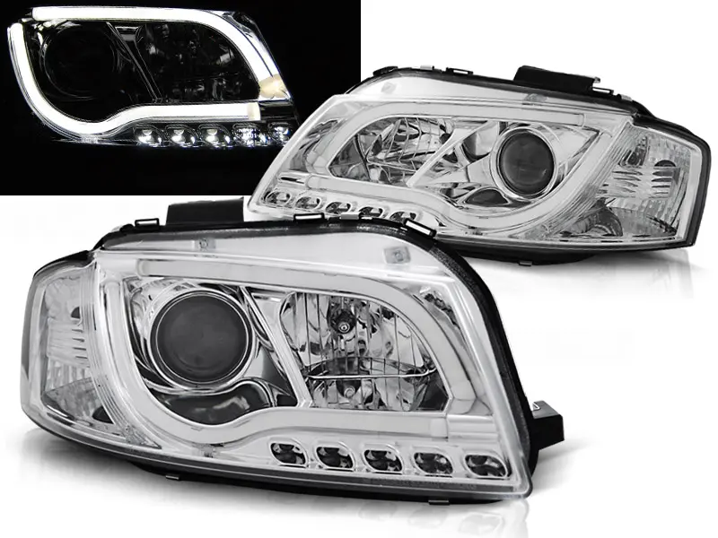 Frontlykter AUDI A3 (8P) 2003-2008 TUBE LIGHT CHROME
