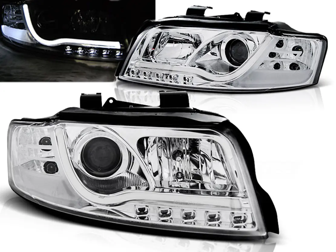 Frontlykter AUDI A4 2000-2004 LED TUBE LIGHTS CHROME