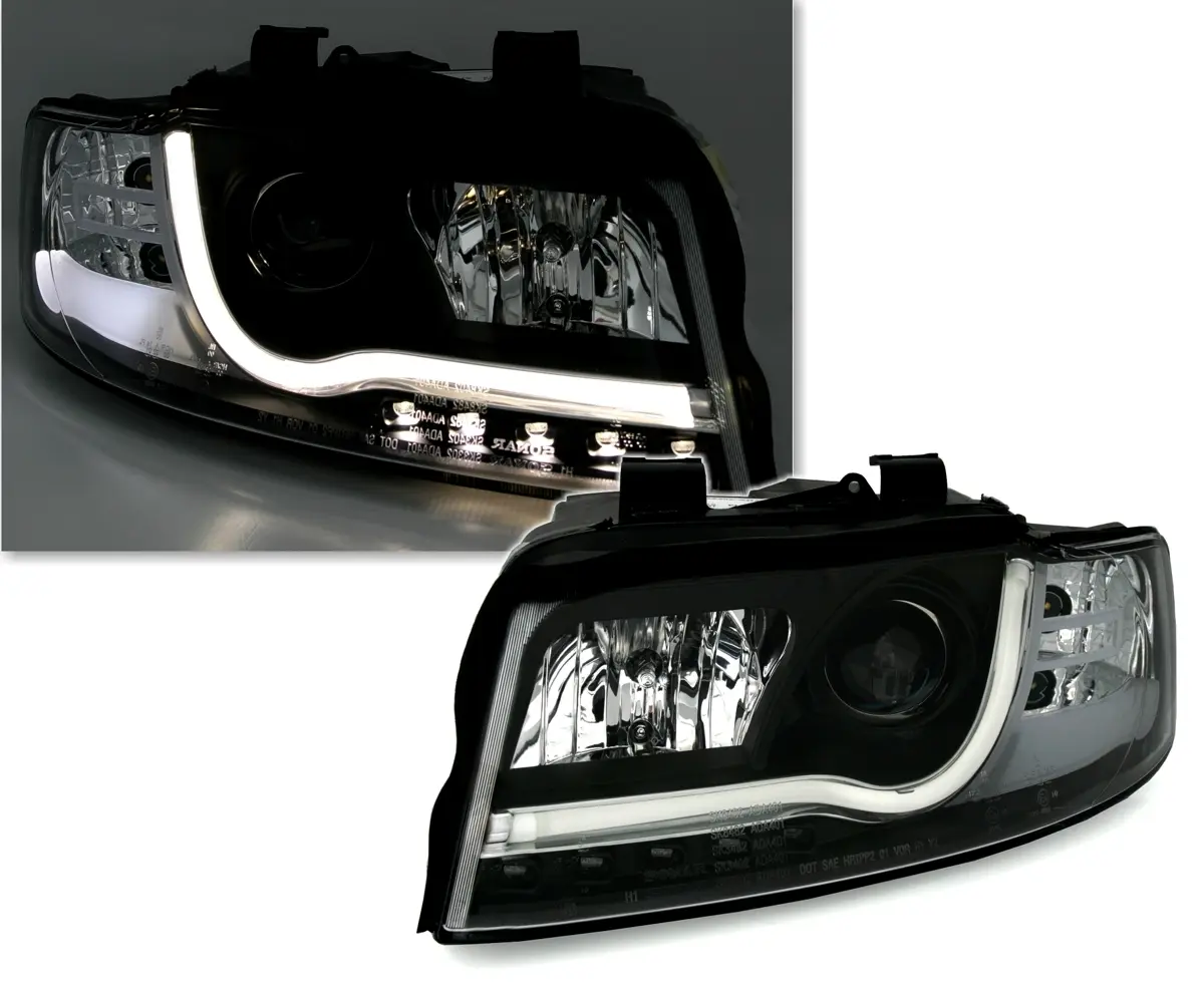Frontlykter AUDI A4 2000-2004 TUBE LIGHTS BLACK TRU DRL