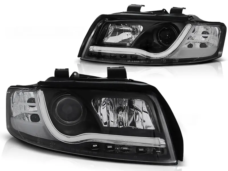 Frontlykter AUDI A4 2000-2004 TUBE LIGHTS BLACK TRU DRL – bilde 3