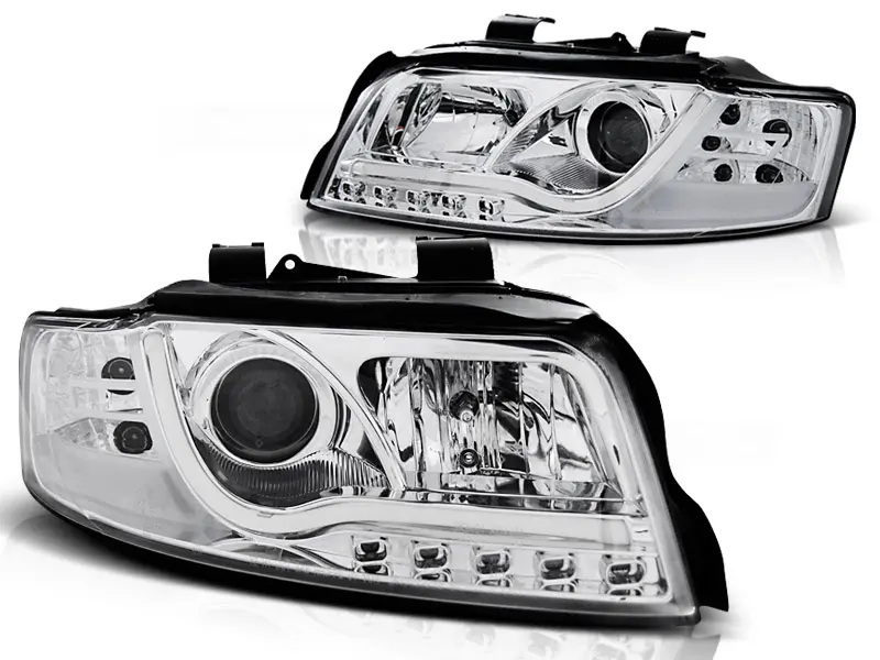 Frontlykter AUDI A4 2000-2004 TUBE LIGHTS CHROME TRU DRL – bilde 2
