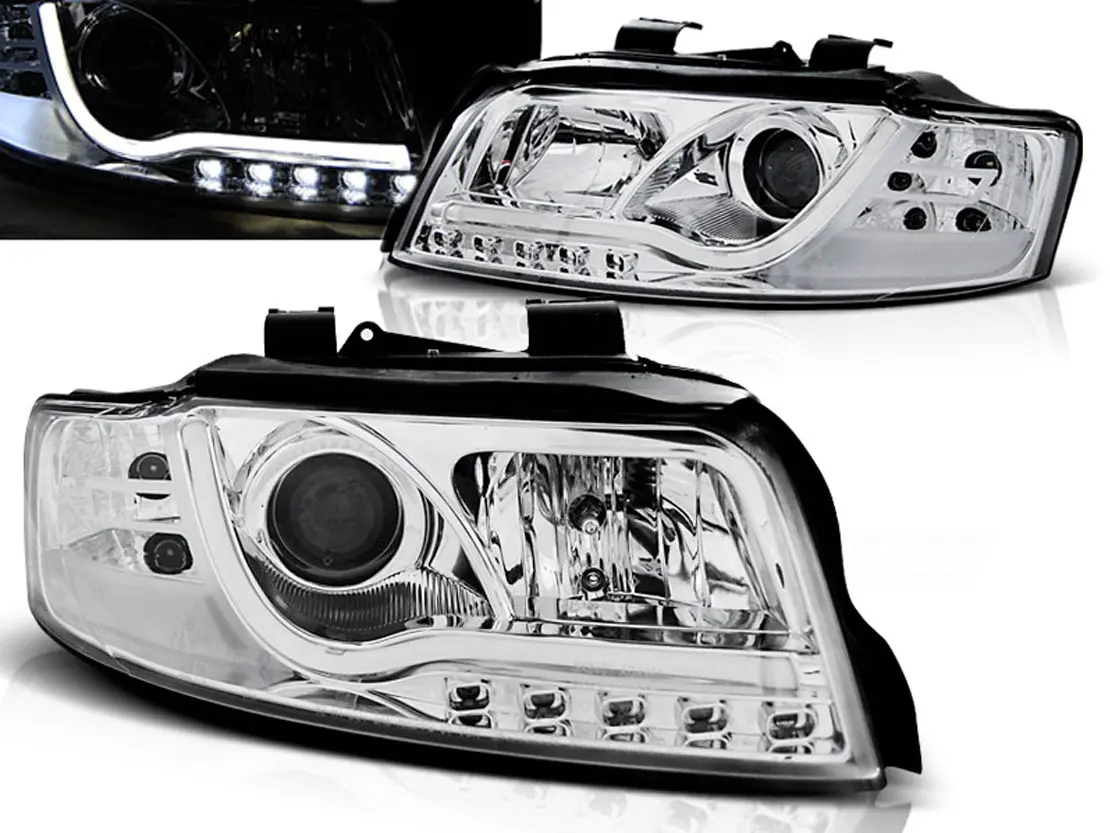 Frontlykter AUDI A4 2000-2004 TUBE LIGHTS CHROME TRU DRL – bilde 4