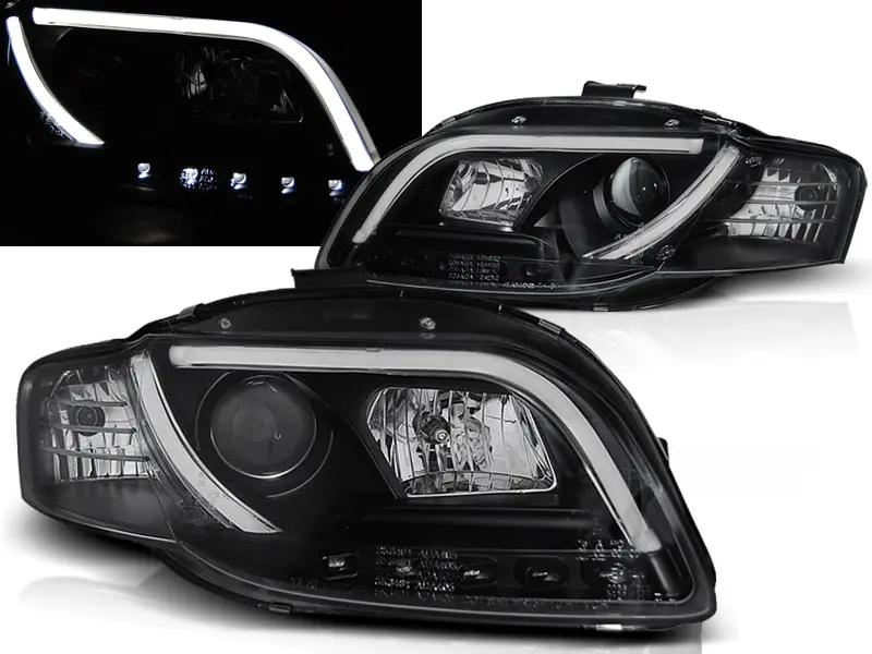 Frontlykter Audi A4 B7 2004 - 2008 │ TUBE LIGHTS BLACK TRU DRL