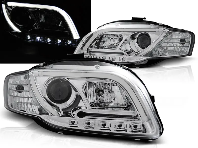 Frontlykter Audi A4 B7 2004 - 2008 │ TUBE LIGHTS CHROME TRU DRL
