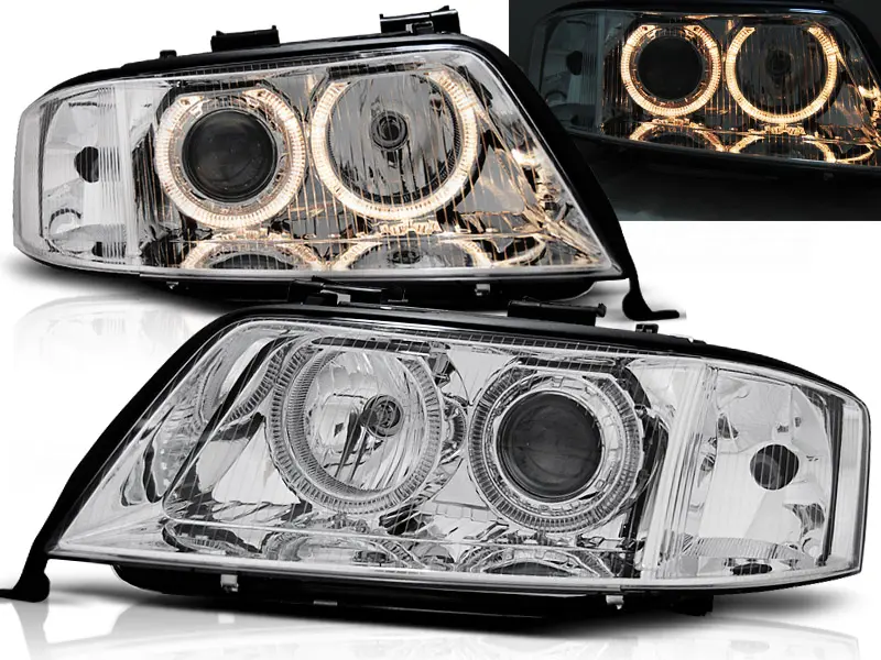 Frontlykter AUDI A6 1997-1999 ANGEL EYES CHROME