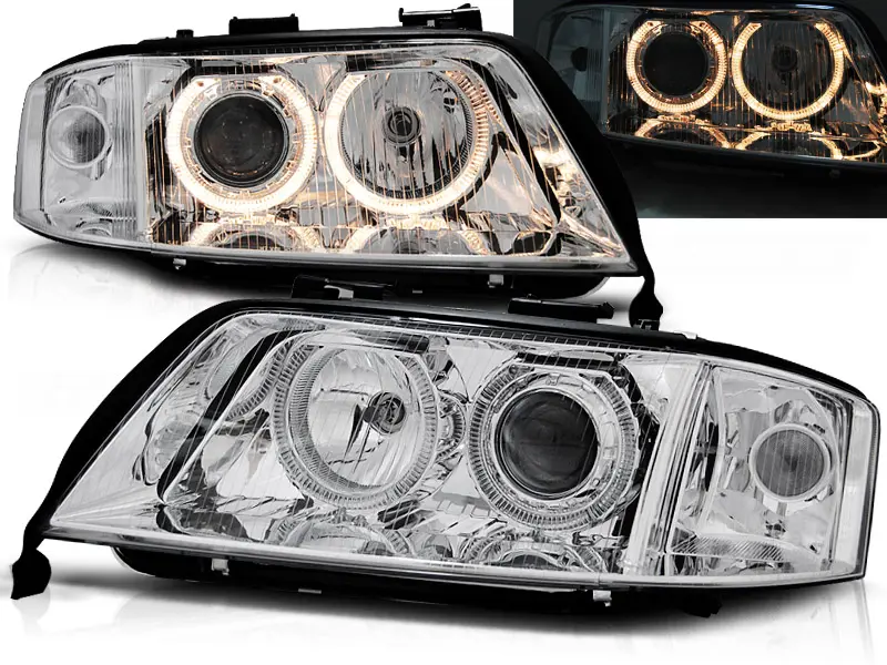 Frontlykter AUDI A6 1997-2001 ANGEL EYES CHROME