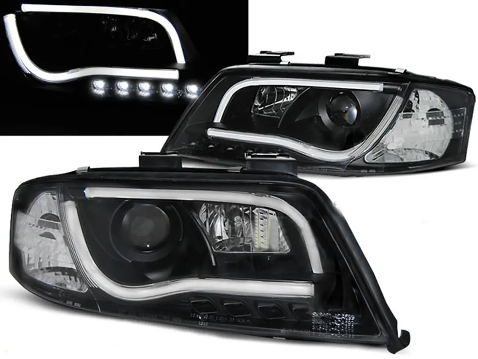 Frontlykter AUDI A6 2001-2004 TUBE LIGHTS TRU DRL BLACK