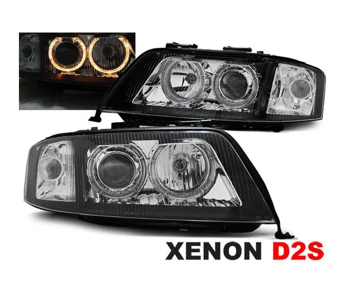 Frontlykter Audi A6 C5 2001 - 2004 │  Xenon Angel Eyes Black Headlights Image 1