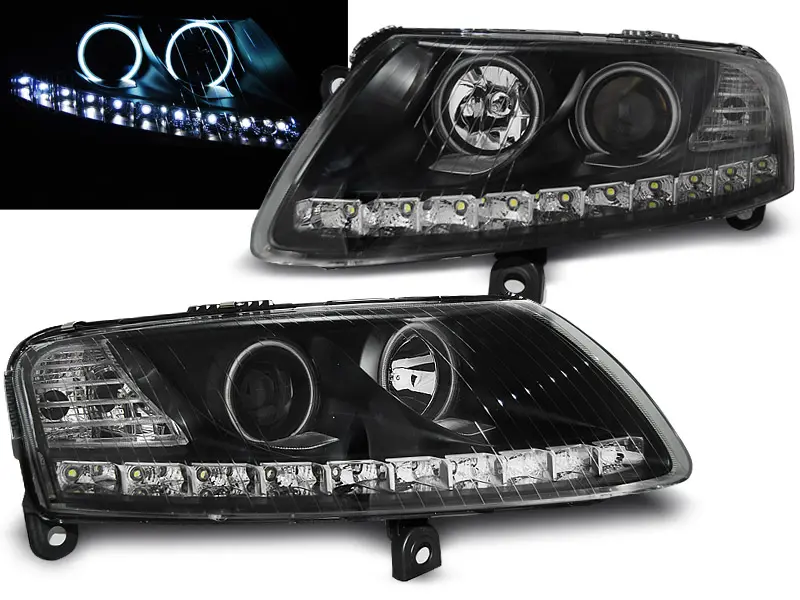 Frontlykter AUDI A6 (C6) 2004-2008 ANGEL EYES LED BLACK Image 1