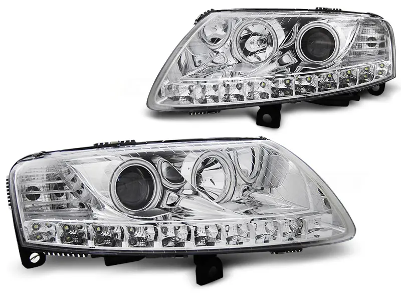 Frontlykter AUDI A6 (C6) 2004-2008 ANGEL EYES LED CHROME – bilde 3