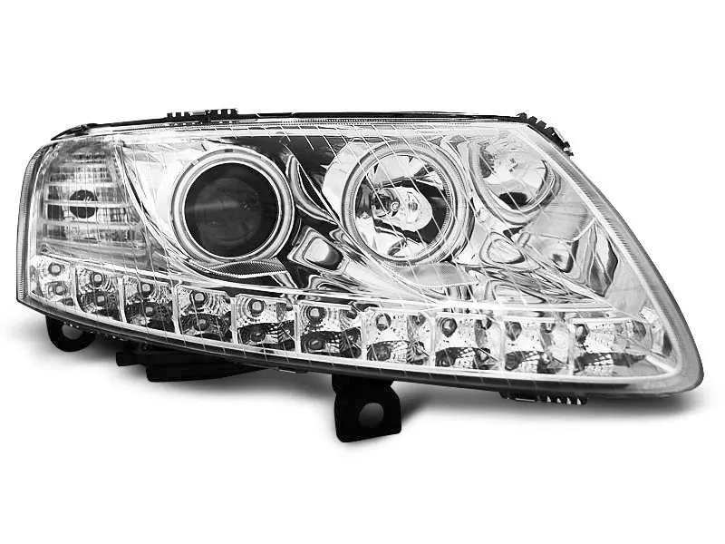 Frontlykter AUDI A6 (C6) 2004-2008 ANGEL EYES LED CHROME – bilde 4