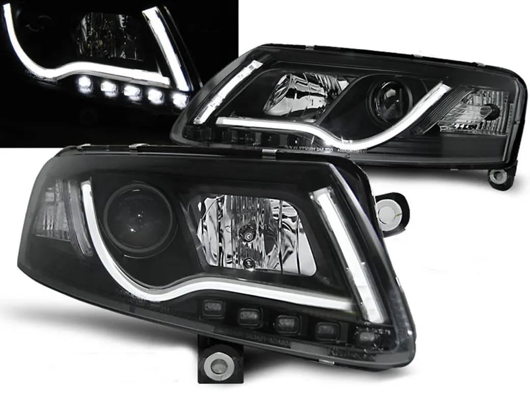 Frontlykter AUDI A6 (C6) 2004-2008 XENON TUBE LIGHTS TRU DRL BLACK