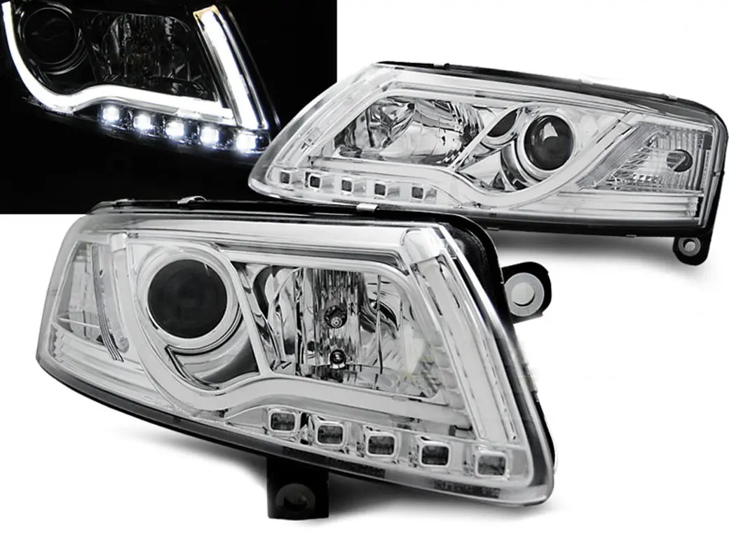 Frontlykter AUDI A6 (C6) 2004-2008 XENON TUBE LIGHTS TRU DRL CHROME