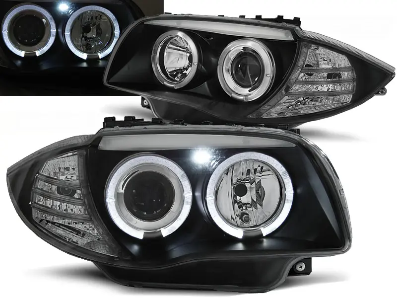 Frontlykter BMW 1 (E87/E81/E82/E88) 2004-2011 | Angel Eyes Black Image 2