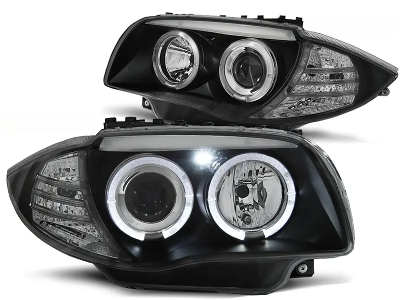 Frontlykter BMW 1 (E87/E81/E82/E88) 2004-2011 | Angel Eyes Black Image 4
