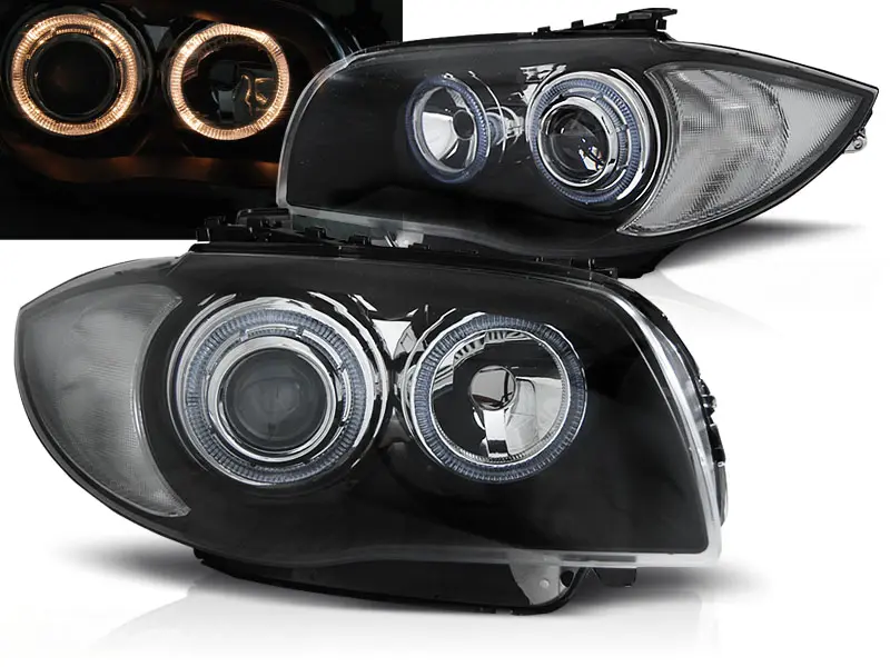 Frontlykter BMW 1 (E87/E81/E82/E88) 2004-2011 ANGEL EYES BLACK – bilde 2