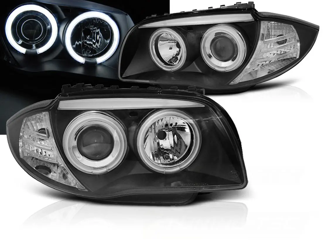 Frontlykter BMW 1 (E87/E81/E82/E88) 2004-2011 ANGEL EYES CCFL BLACK