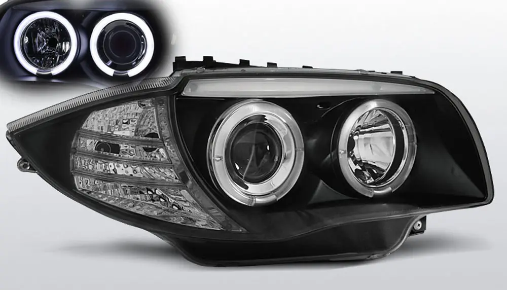 Frontlykter BMW 1 (E87/E81/E82/E88) 2004-2011 ANGEL EYES CCFL BLACK – bilde 2