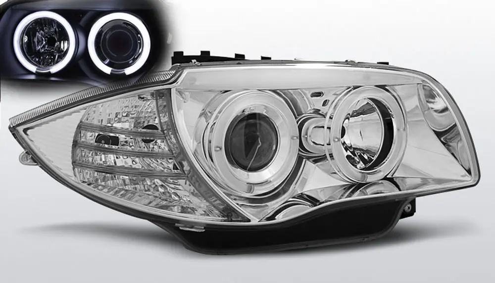 Frontlykter BMW 1 (E87/E81/E82/E88) 2004-2011 ANGEL EYES CCFL CHROME – bilde 2