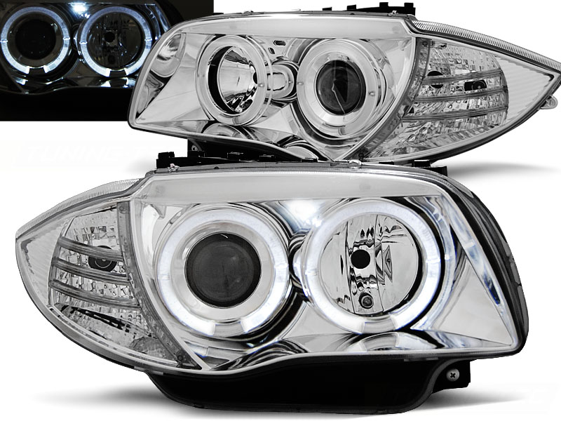 Frontlykter BMW 1 (E87/E81/E82/E88) 2004-2011 ANGEL EYES CHROME