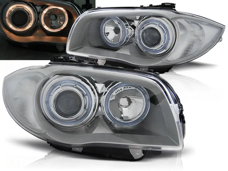 Frontlykter BMW 1 (E87/E81/E82/E88) 2004-2011 ANGEL EYES CHROME – bilde 2