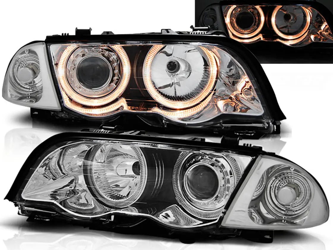 Frontlykter BMW 3 (E46) 1998-2001 ANGEL EYES CHROME
